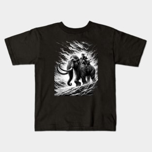 The Mammoth Rider - Primitive Fantasy Illustration Kids T-Shirt